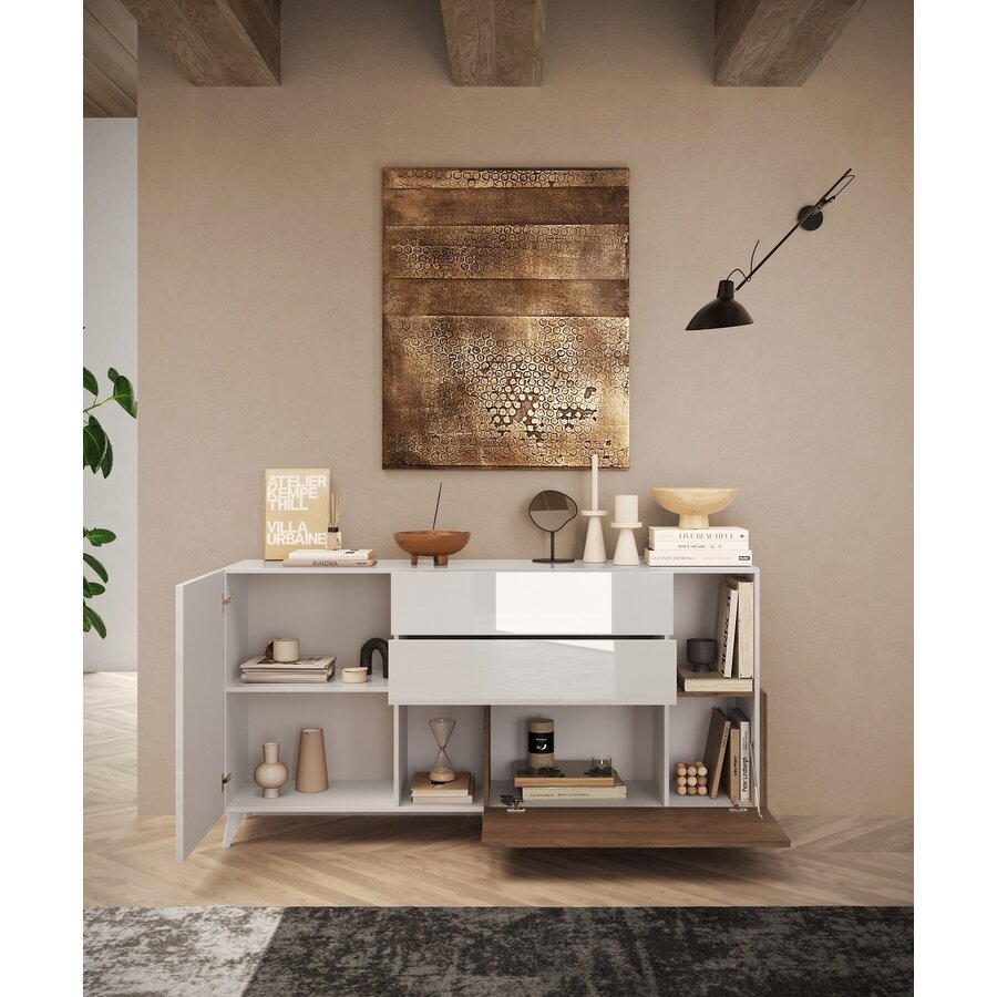 Monaco HG Wit / Mercure Eiken Dressoir 180 cm Monaco HG Wit / Mercure Eiken Dressoir 180 cm