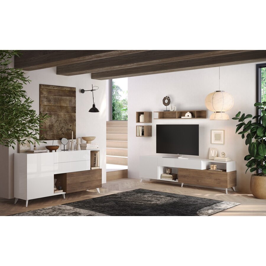 Monaco HG Wit / Mercure Eiken Dressoir 180 cm Monaco HG Wit / Mercure Eiken Dressoir 180 cm