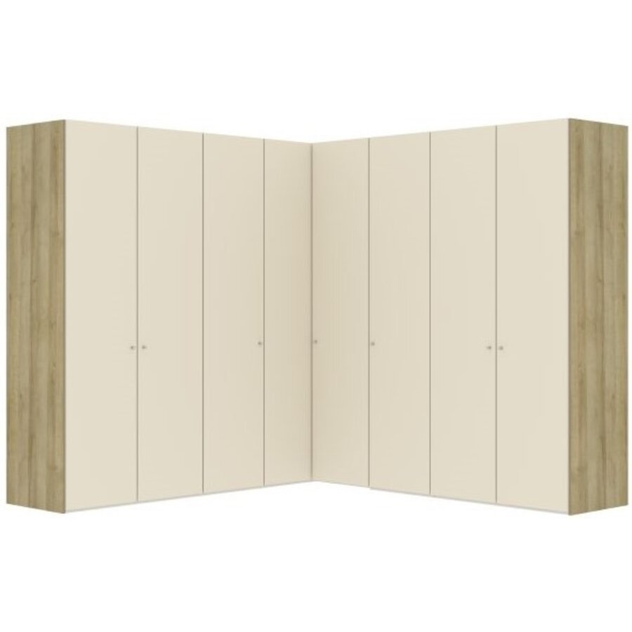 Cozy White Glas 90° Hoek Kledingkast 8 Deuren