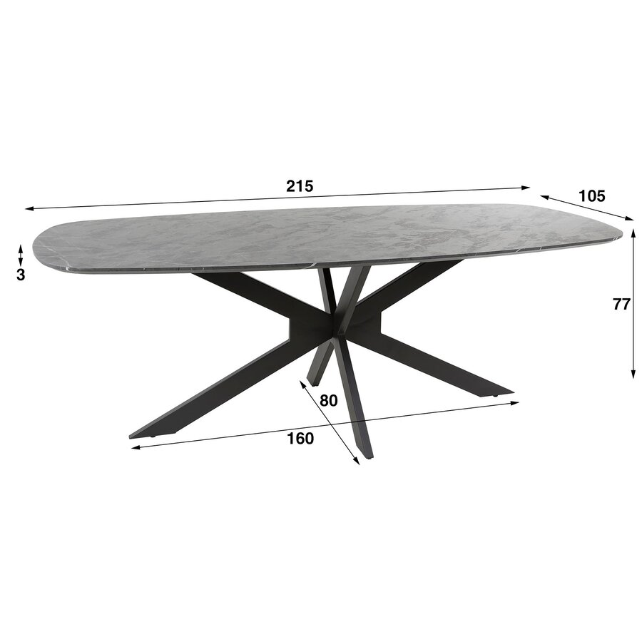 König Deens Ovaal Eettafel 215 cm