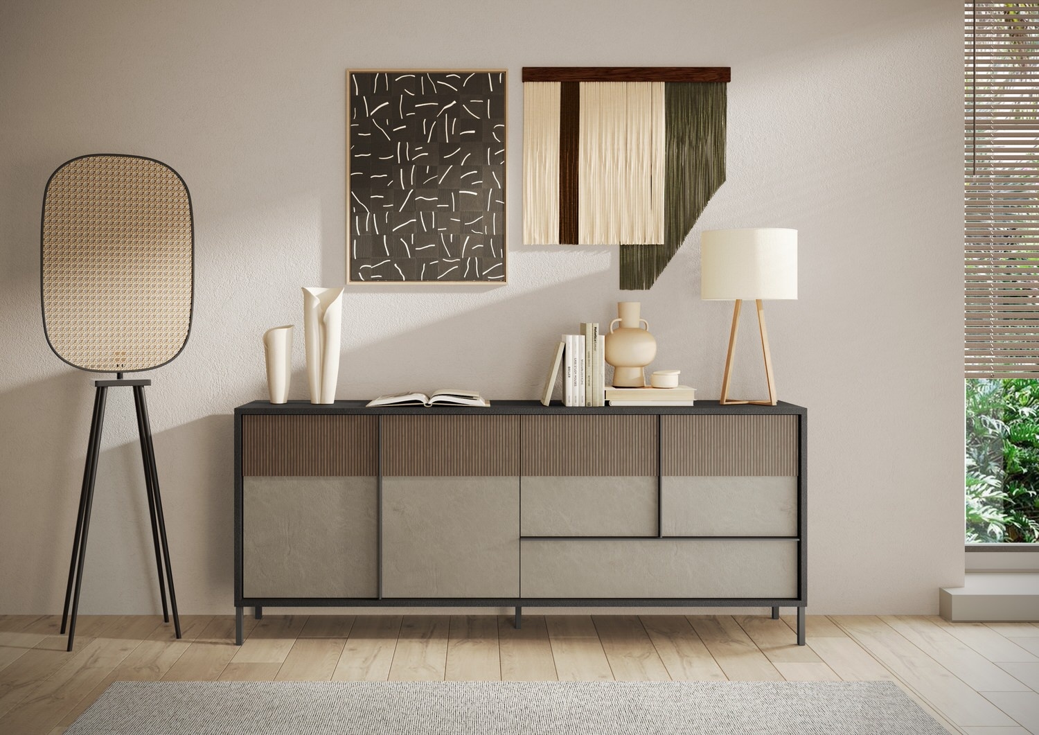 Benvenuto Design Everest Lava/Argilla/Mercure Dressoir 4-Deuren en 1-Lade
