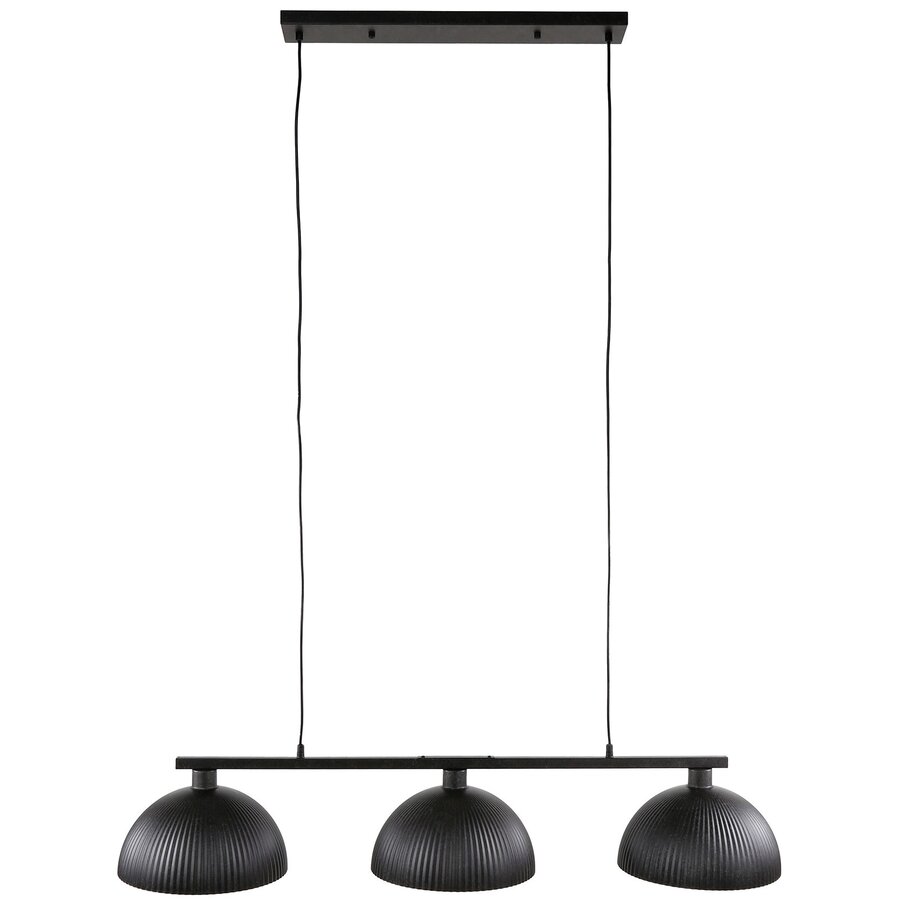 Ribbel Artic Zwart Hanglamp 3L Halfronde Kap Ribbel Artic Zwart Hanglamp 3L Halfronde Kap