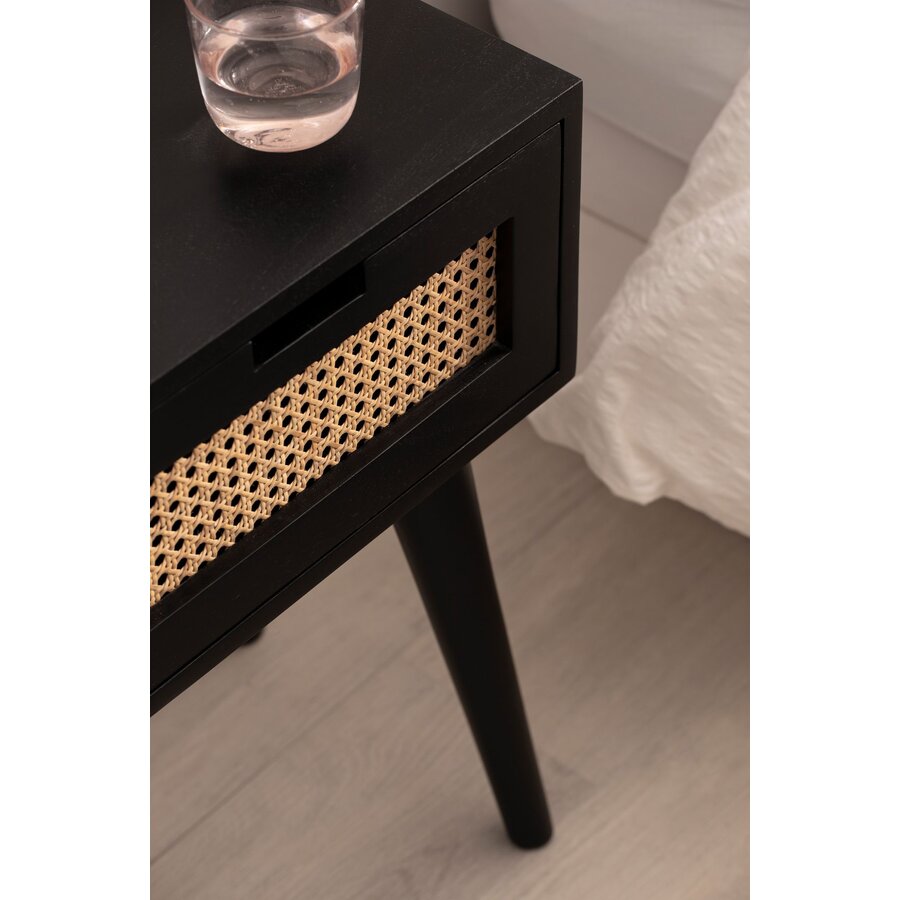 Casiope Zwart Mango / Rattan Nachtkastje