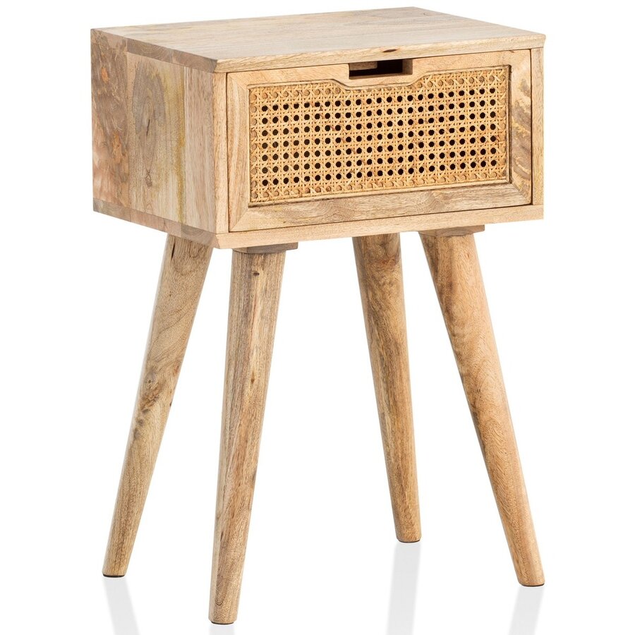 Casiope Massief Mango / Rattan Nachtkastje