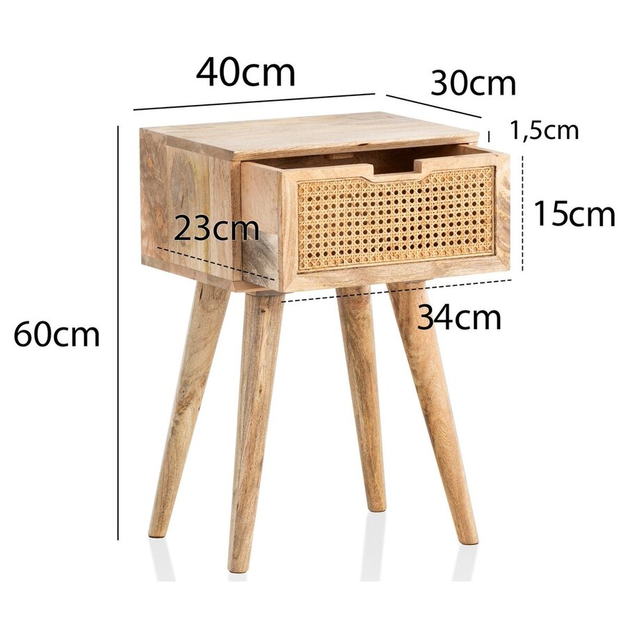 Casiope Massief Mango / Rattan Nachtkastje