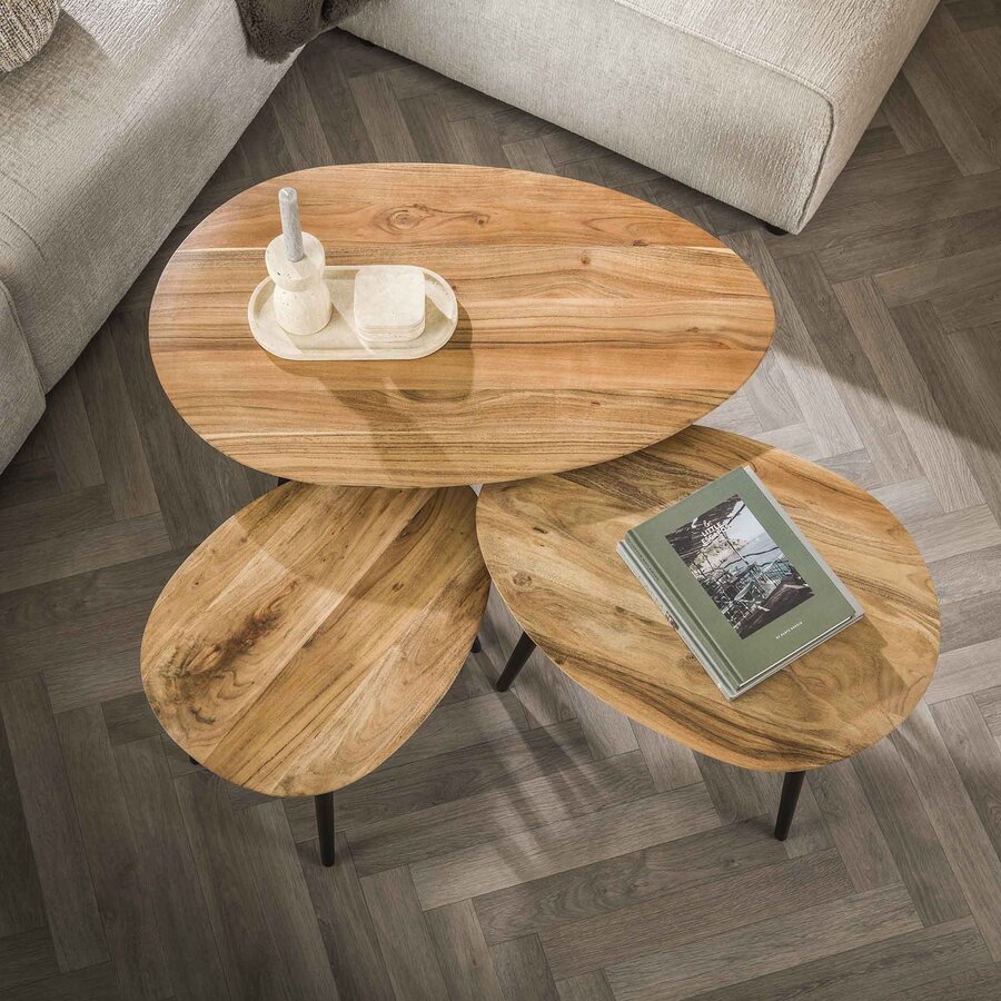Organisch Massief Acacia Salontafel Set van 3 Organisch Massief Acacia Salontafel Set van 3