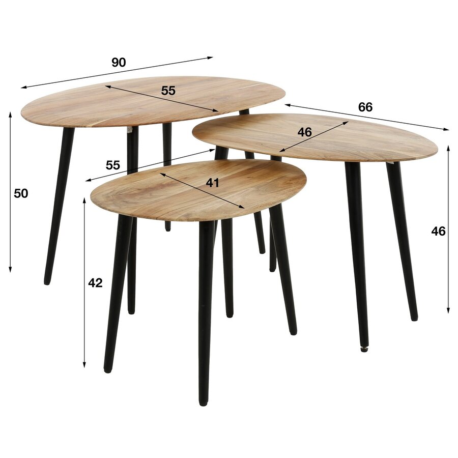 Organisch Massief Acacia Salontafel Set van 3 Organisch Massief Acacia Salontafel Set van 3