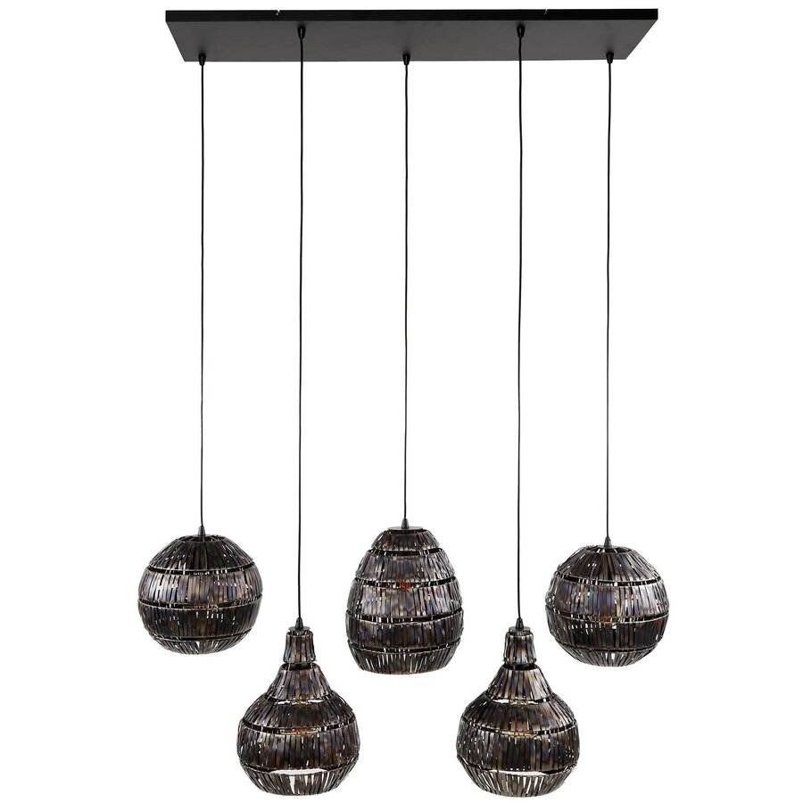 Strip Multi Shade Hanglamp 5L Zwart/Bruin Strip Multi Shade Hanglamp 5L Zwart/Bruin