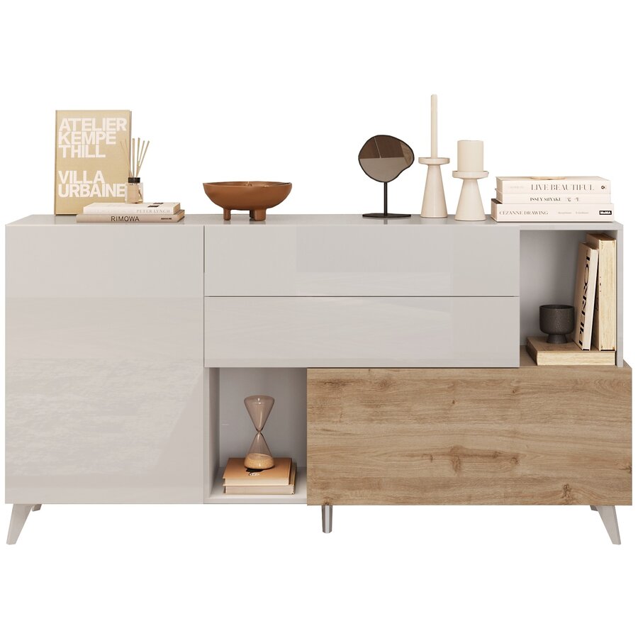 Monaco HG Wit / Kadiz Eiken Dressoir 180 cm Monaco HG Wit / Kadiz Eiken Dressoir 180 cm