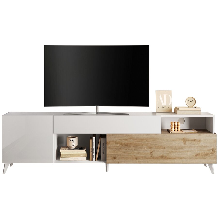Monaco HG Wit / Kadiz Eiken TV-meubel 240 cm Monaco HG Wit / Kadiz Eiken TV-meubel 240 cm