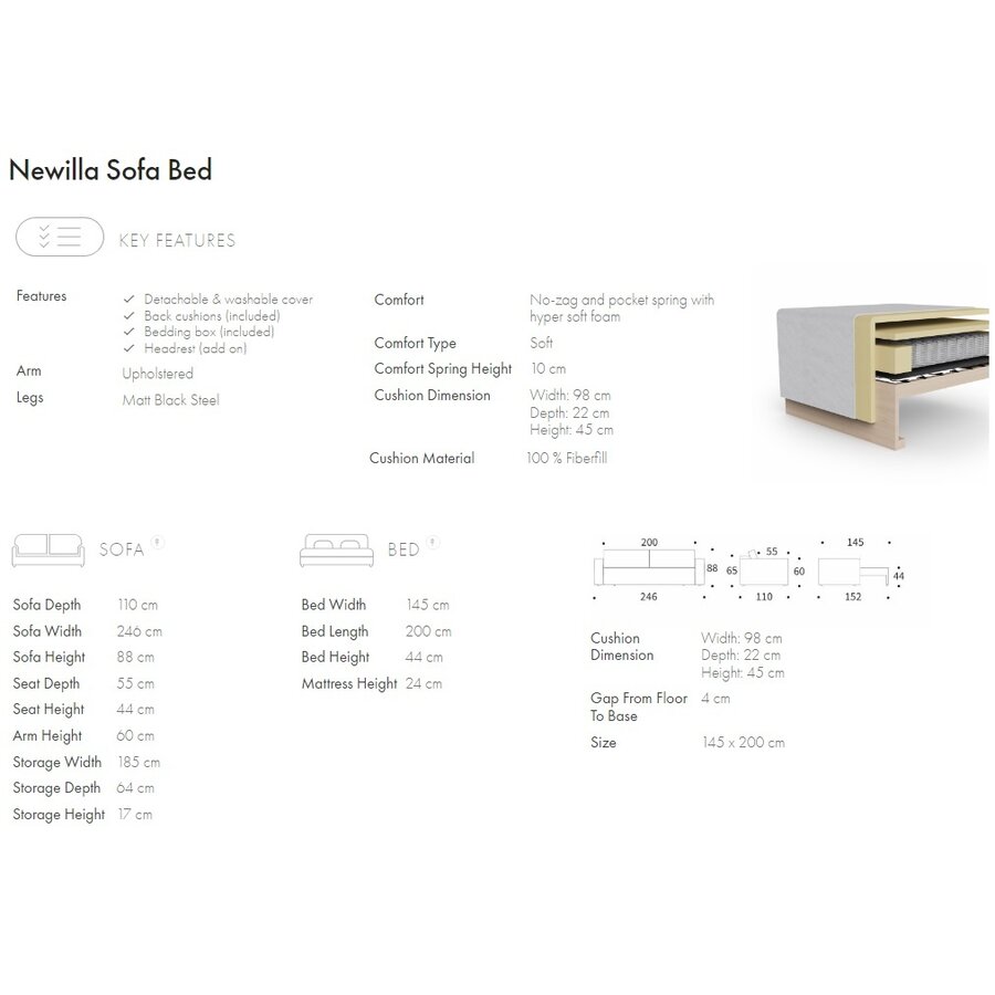 Newilla Gebroken Wit Slaapbank met Opbergruimte