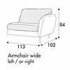 Emma Armfauteuil 113 cm Links/Rechts