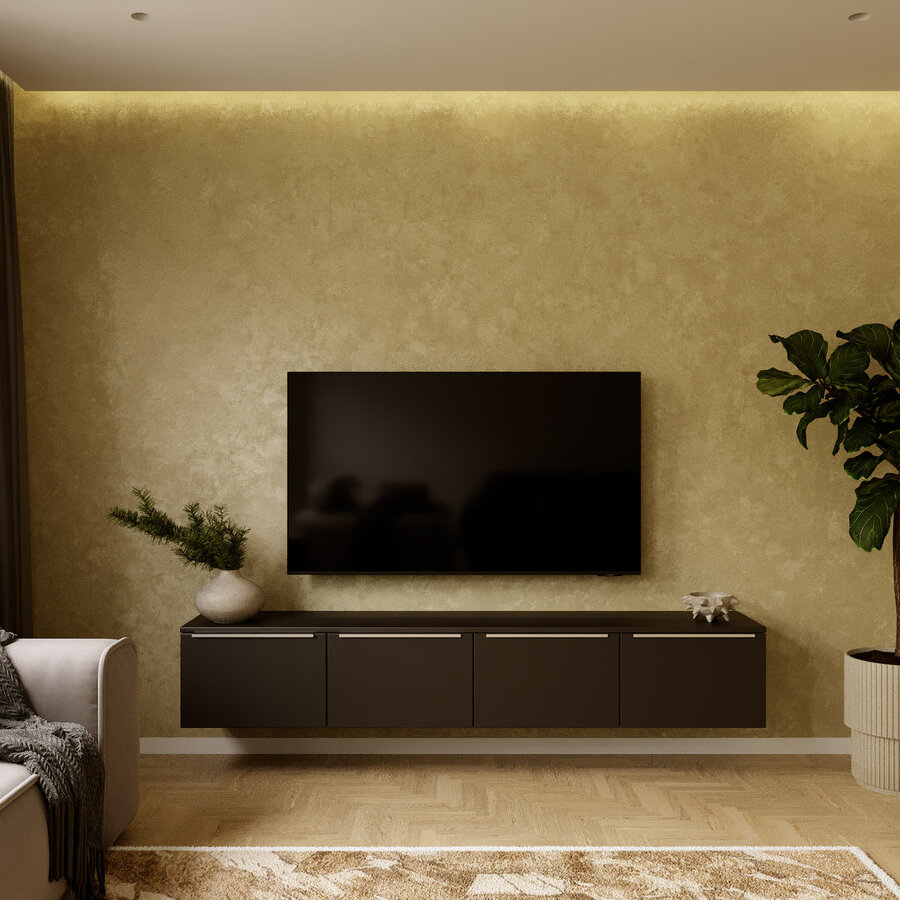 Hugo 200 cm TV Wandmeubel Turin Zwart Hugo 200 cm TV Wandmeubel Turin Zwart