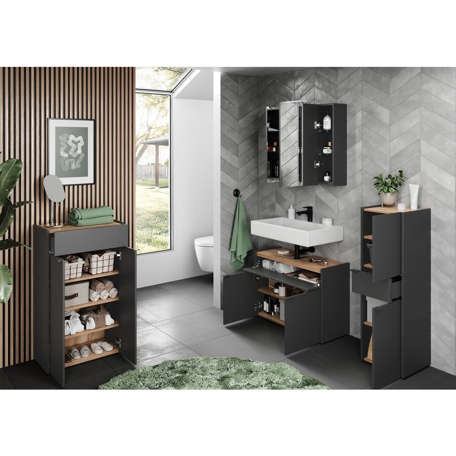 Forano Grafiet / Eiken Wastafelonderkast 80 cm