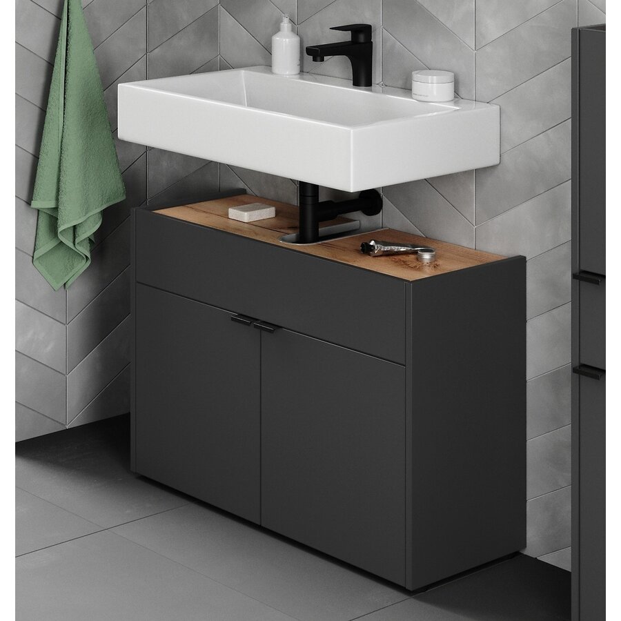 Forano Grafiet / Eiken Wastafelonderkast 80 cm