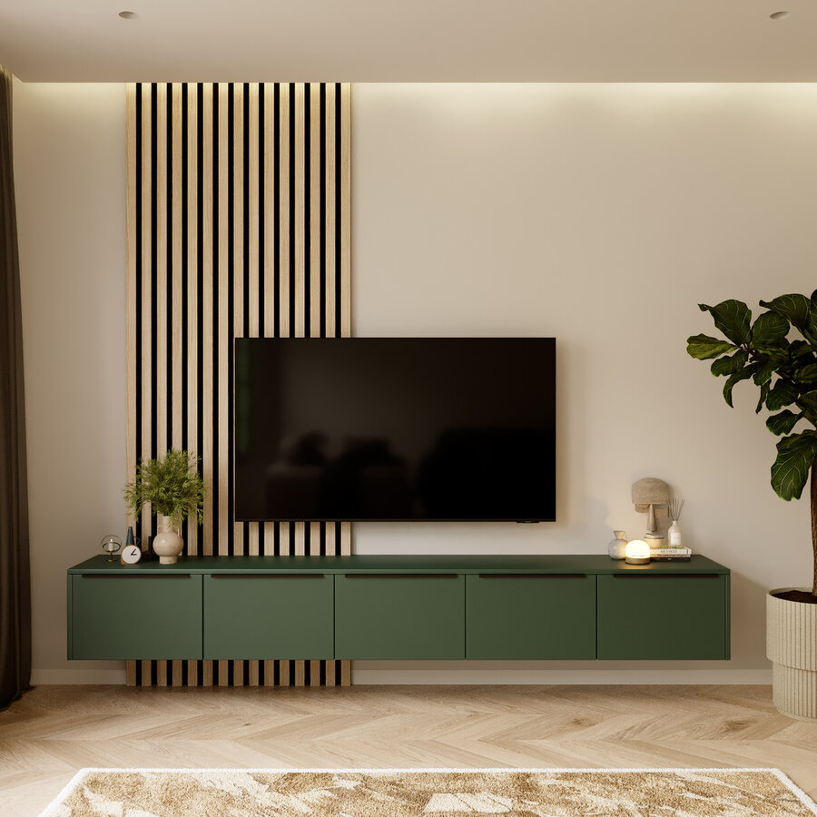 Hugo 253 cm TV Wandmeubel Soft Pro Groen Hugo 253 cm TV Wandmeubel Soft Pro Groen