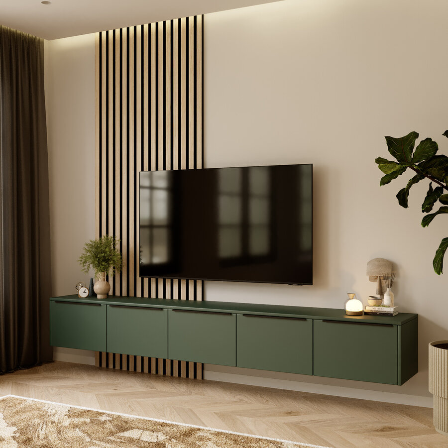 Hugo 253 cm TV Wandmeubel Soft Pro Groen Hugo 253 cm TV Wandmeubel Soft Pro Groen