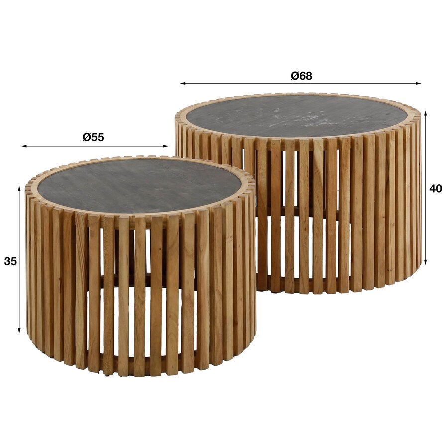 Linde Leisteen Salontafel Set Rond Linde Leisteen Salontafel Set Rond