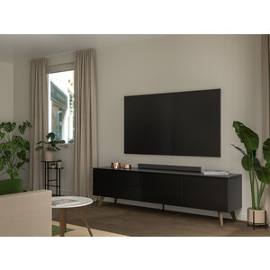 Tenzo Plain Zwart/Walnoot TV-Meubel 210 cm