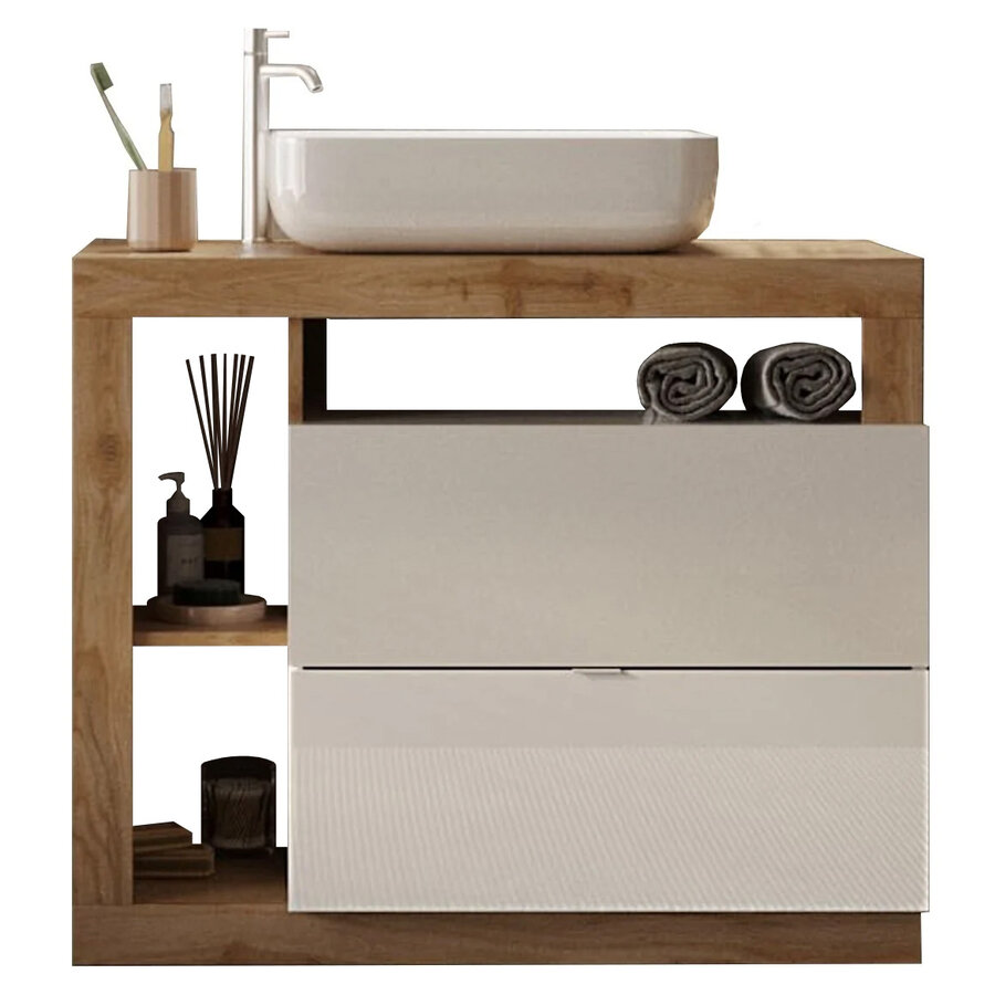 Hamburg 110 cm Eiken Staand Wastafel en Onderkast