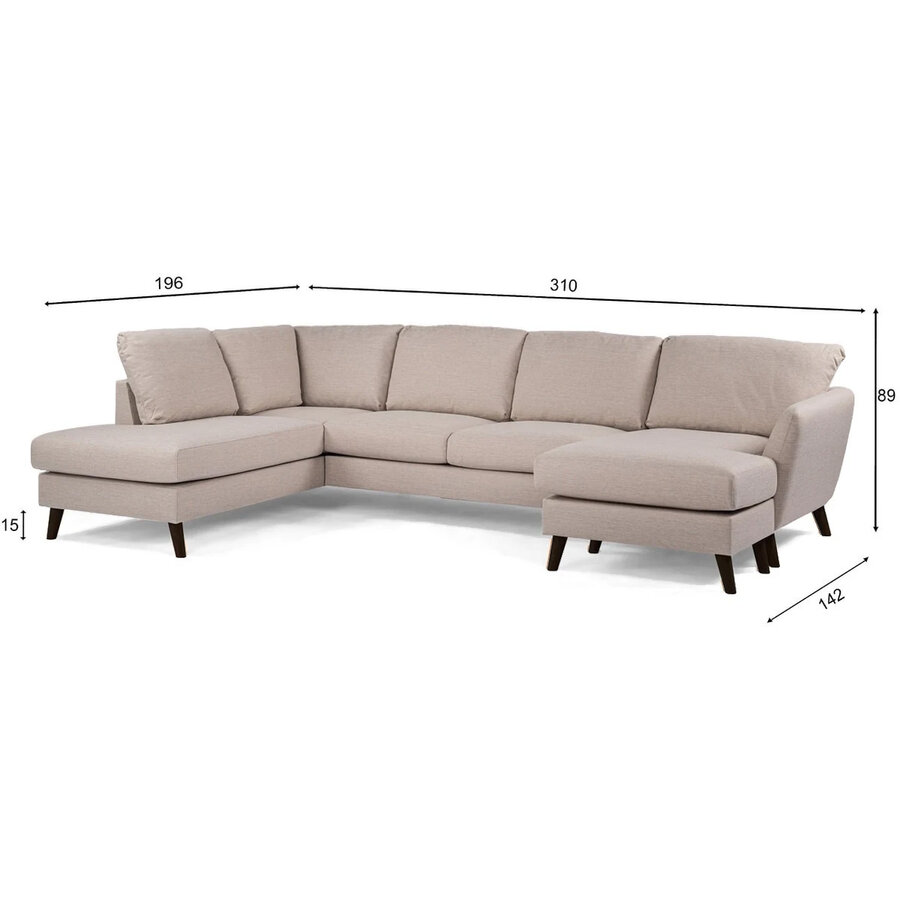 Inari Beige/Zwart 3-Zits U-bank Links Inari Beige/Zwart 3-Zits U-bank Links