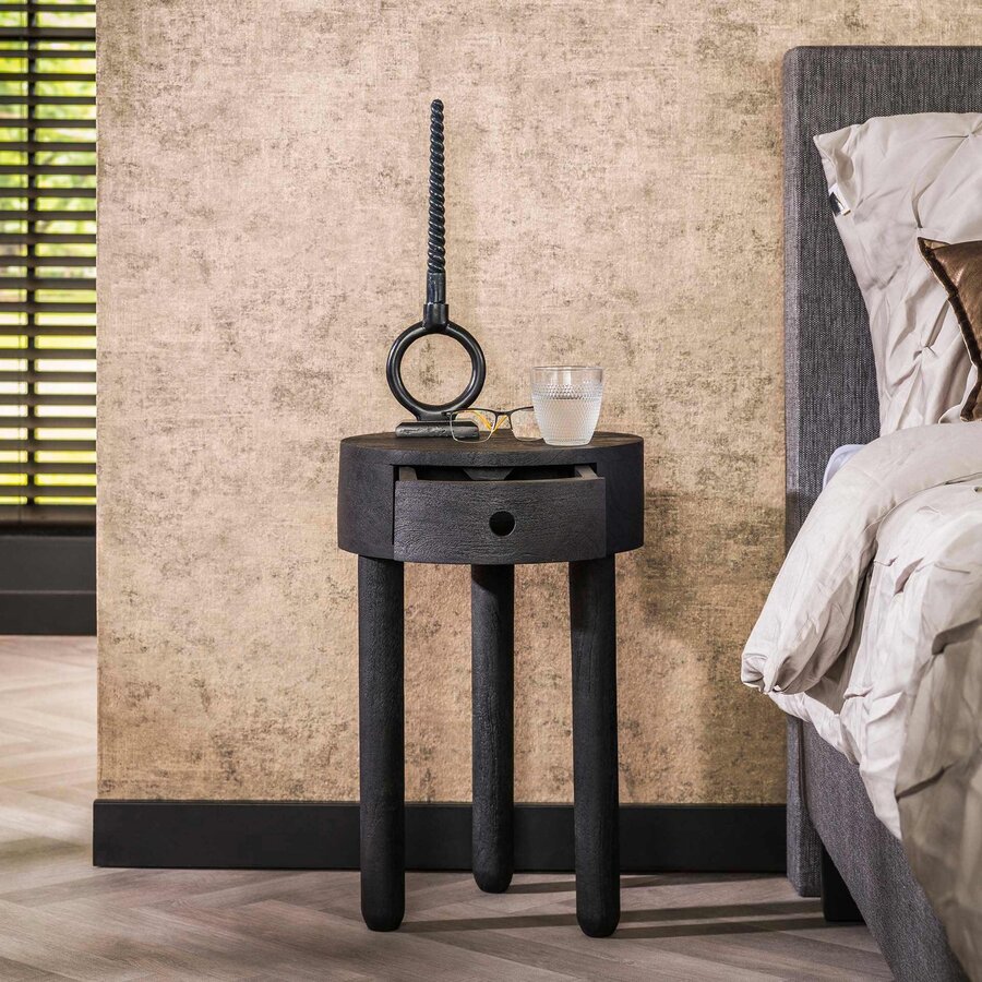 Kohl Zwart Nachtkastje Rond met Lade Kohl Zwart Nachtkastje Rond met Lade