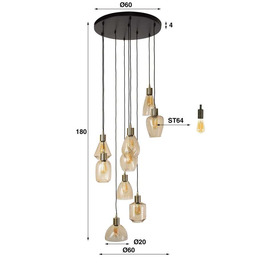V-Shape Amber Hanglamp 9L Getrapt V-Shape Amber Hanglamp 9L Getrapt