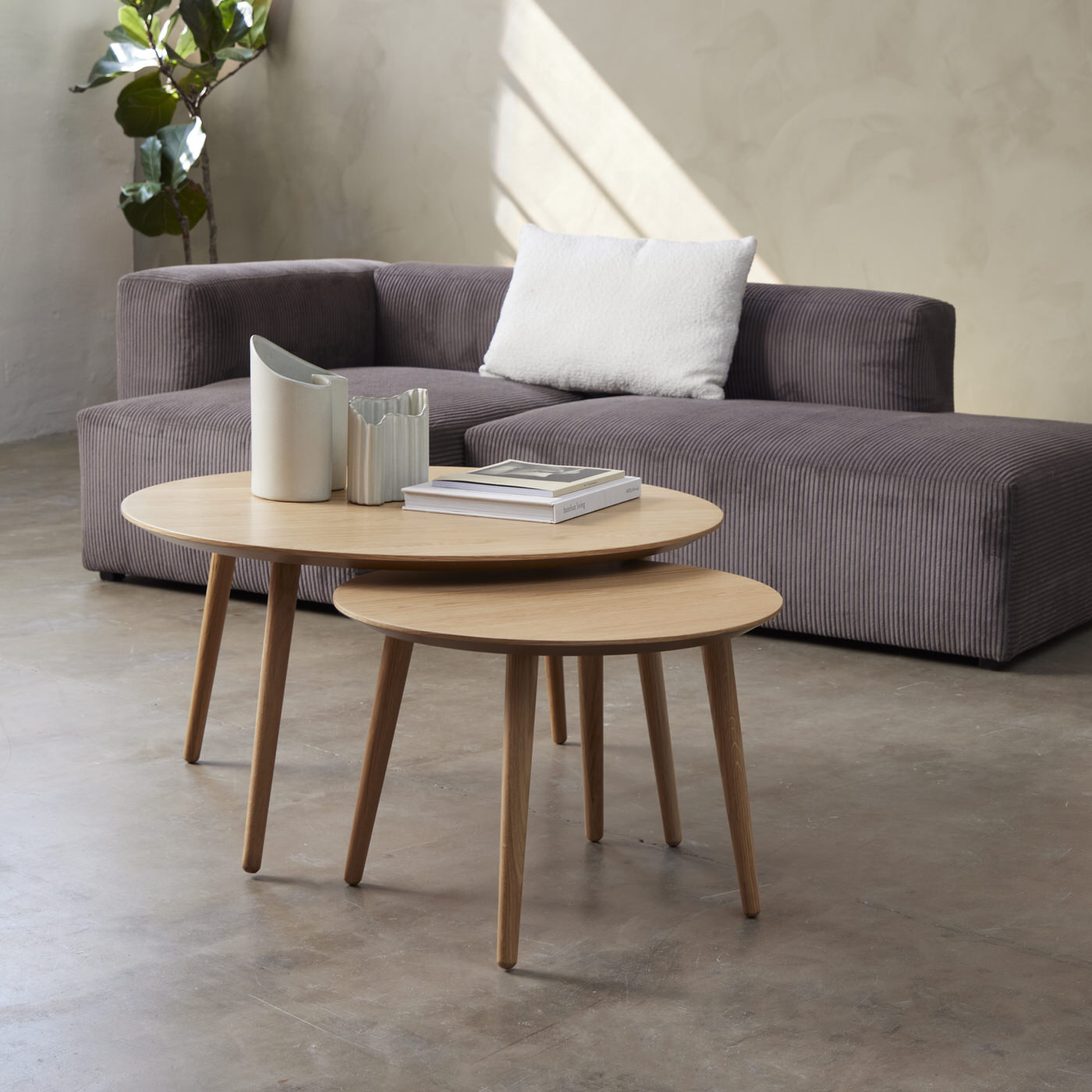Hygge Interiors Adda Naturel Eiken Salontafel Set Rond bij Furnea