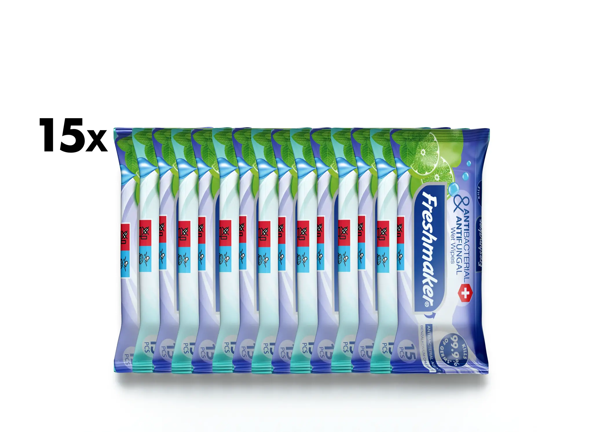 Lime Antibacteriële en Antifungale Natte Zakdoekjes Voordeelbundel - 15x15 Stuks