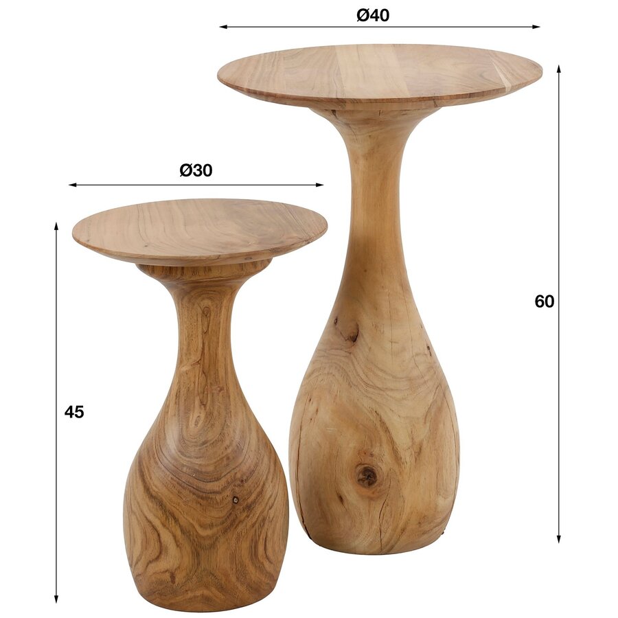 Vaha Massief Bijzettafel Set Druppel Voet Vaha Massief Bijzettafel Set Druppel Voet