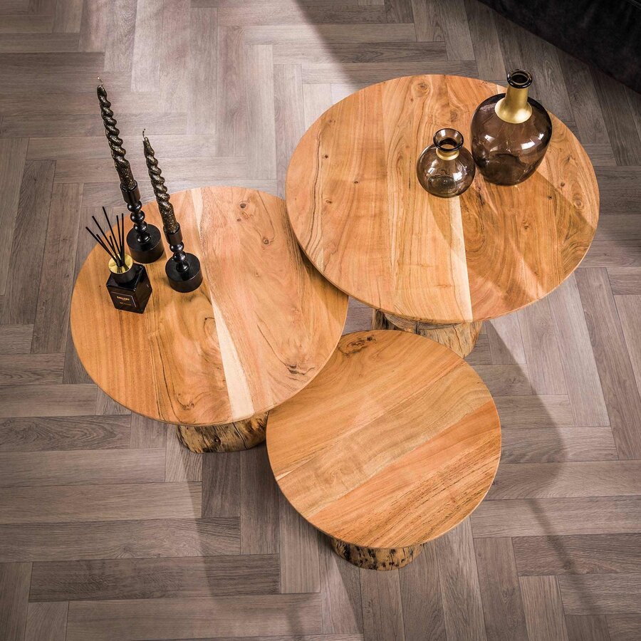Root Massief Acacia Salontafel Set Boomstam Voet Root Massief Acacia Salontafel Set Boomstam Voet