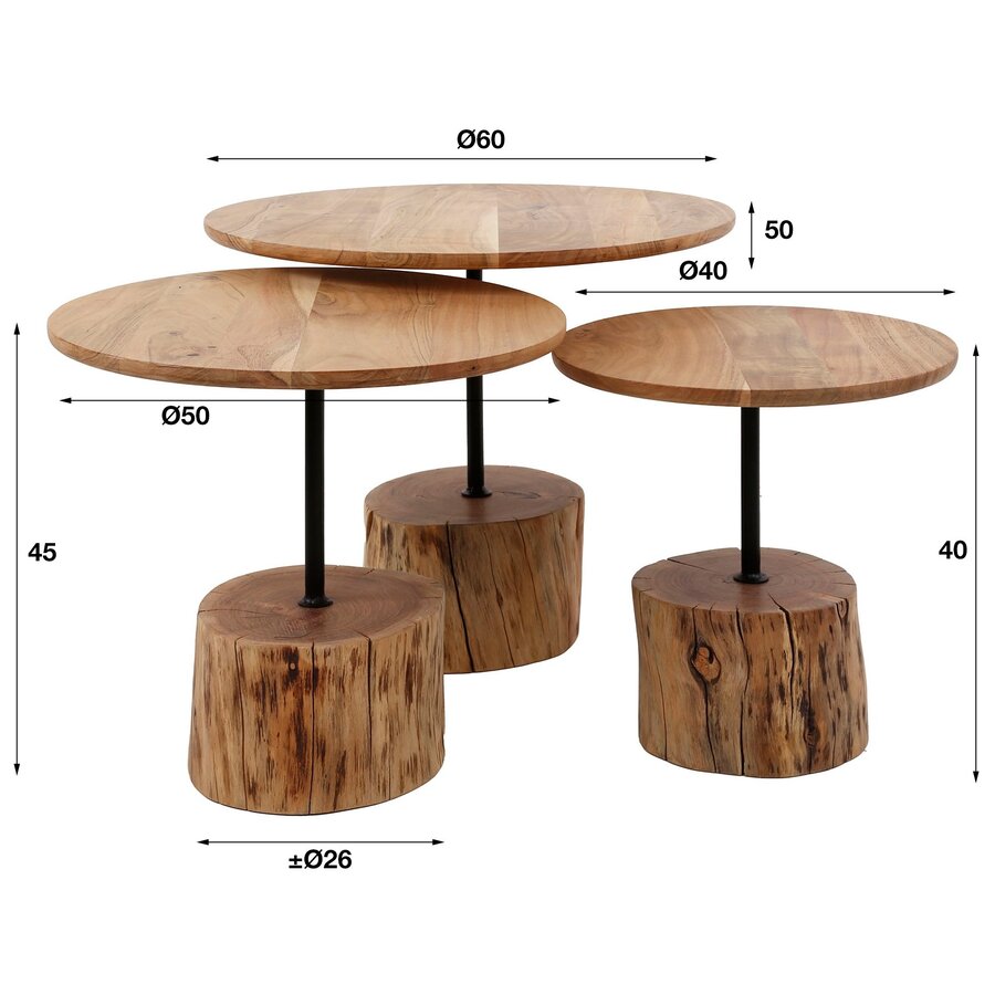 Root Massief Acacia Salontafel Set Boomstam Voet Root Massief Acacia Salontafel Set Boomstam Voet