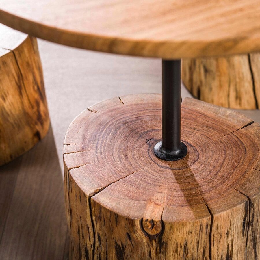 Root Massief Acacia Salontafel Set Boomstam Voet Root Massief Acacia Salontafel Set Boomstam Voet