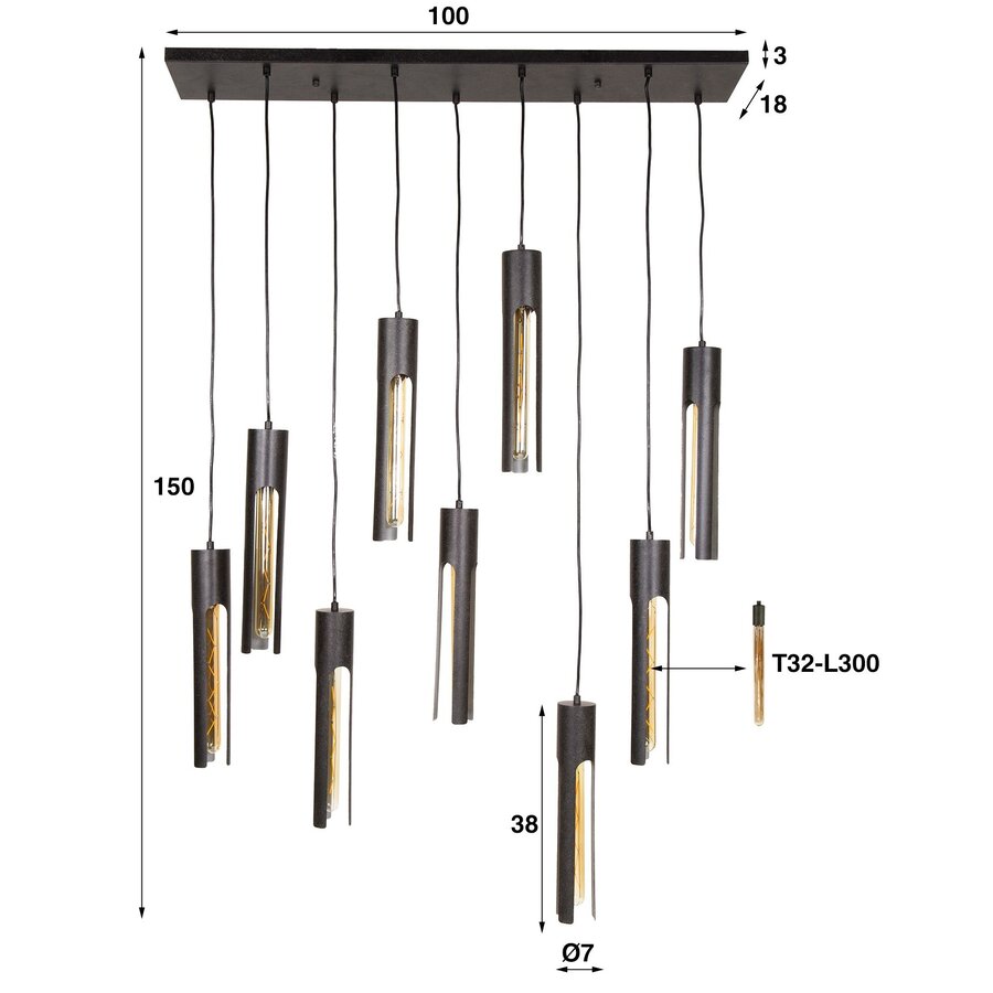 Tube Hanglamp Artic Zwart 5+4L