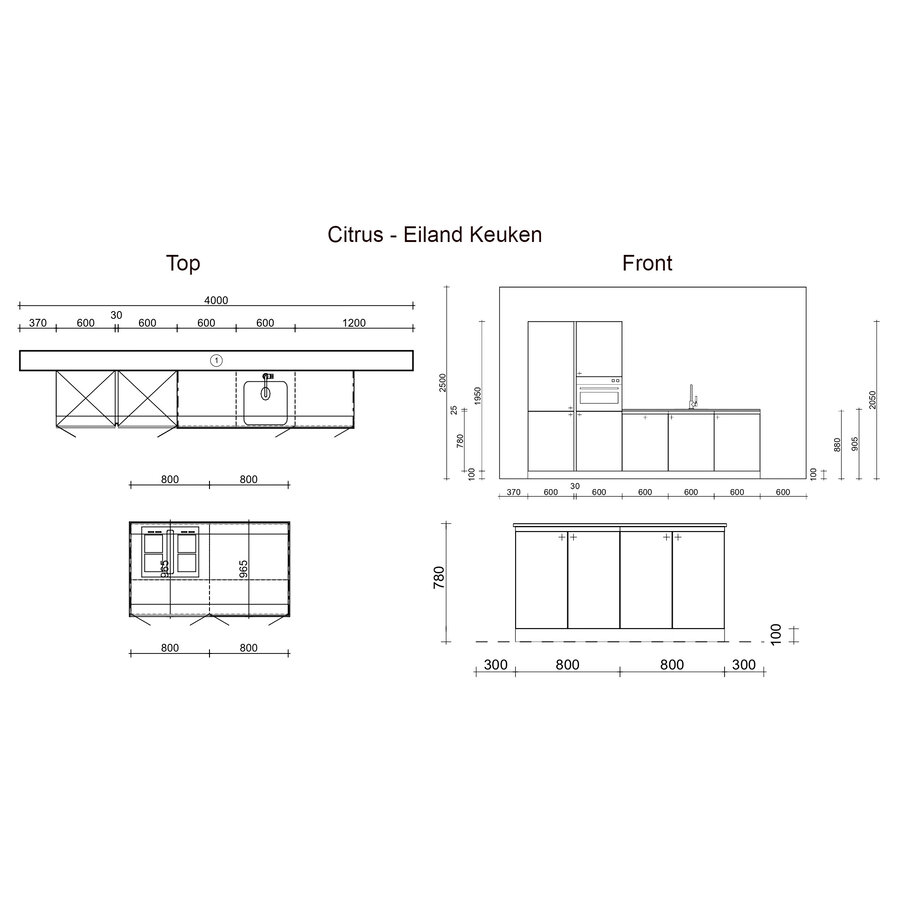 Turin Citrus Eiland Keuken Grafiet Turin Citrus Eiland Keuken Grafiet