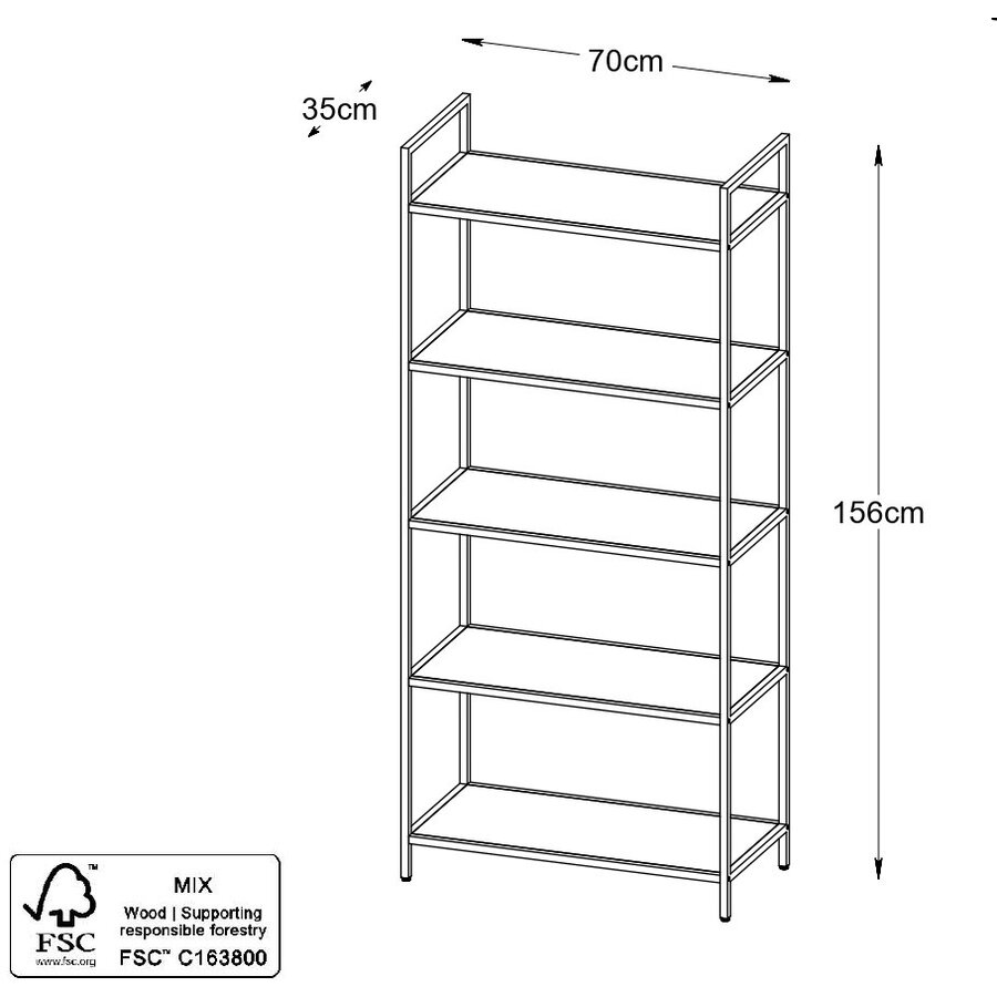 Altino H156 Boekenkast Eiken / Zwart Altino H156 Boekenkast Eiken / Zwart