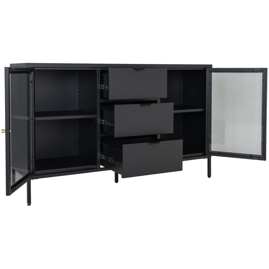 Dalby Zwart / Glas Dressoir 2-Deuren 3-Lades Dalby Zwart / Glas Dressoir 2-Deuren 3-Lades