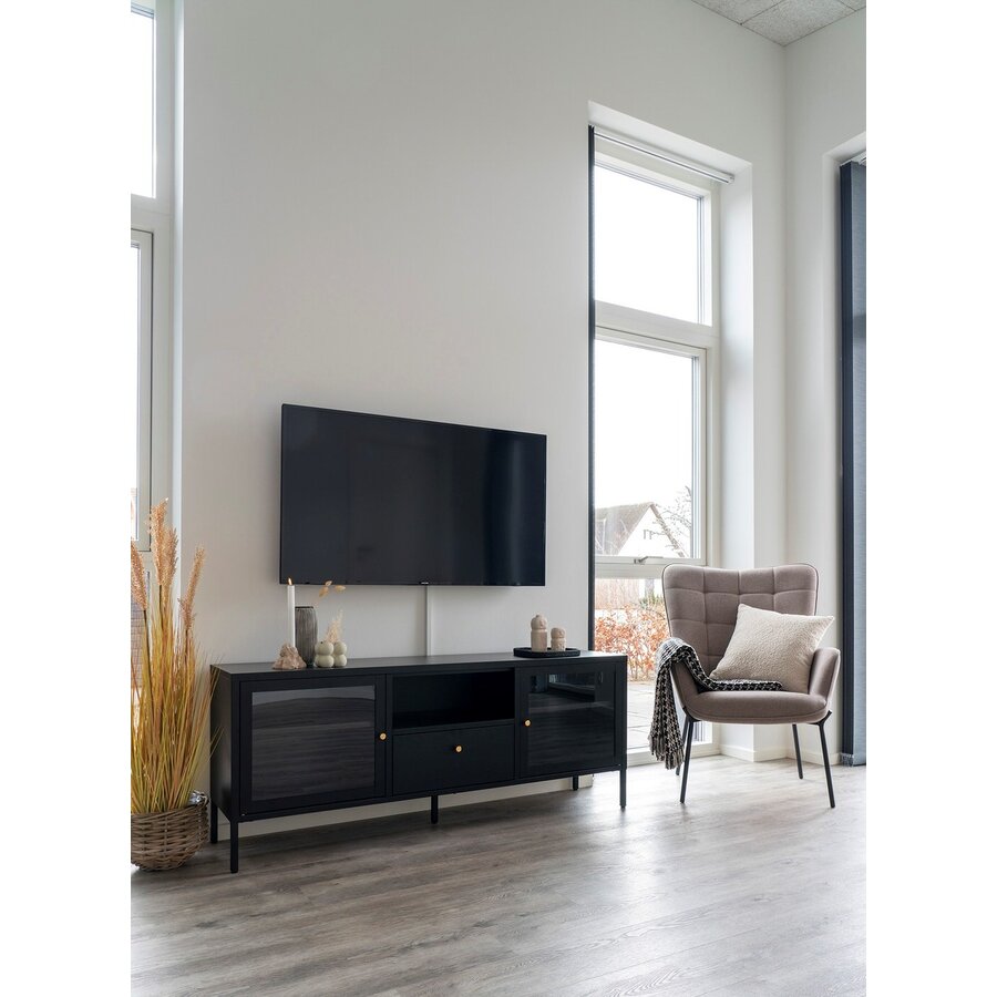 Dalby Zwart / Glas TV Meubel 2-Deuren 1-Lade Dalby Zwart / Glas TV Meubel 2-Deuren 1-Lade