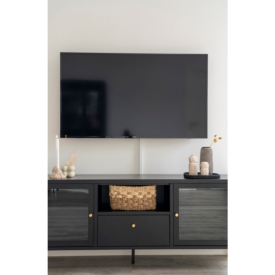 Dalby Zwart / Glas TV Meubel 2-Deuren 1-Lade Dalby Zwart / Glas TV Meubel 2-Deuren 1-Lade