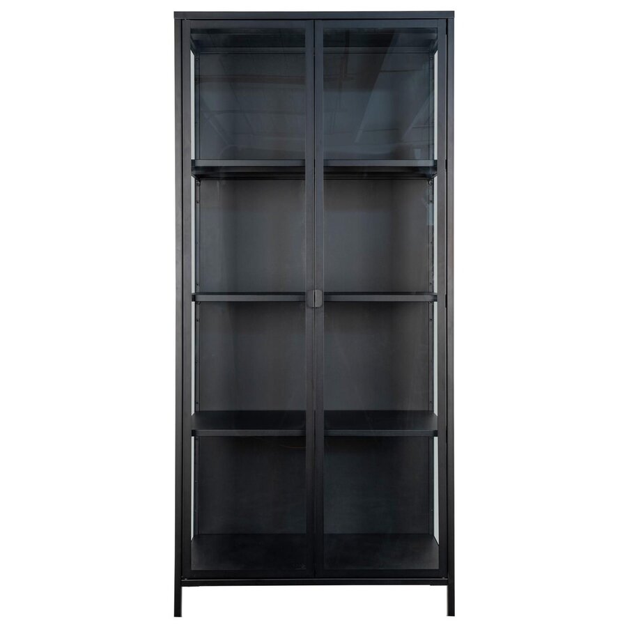 Brisbane Zwart / Glas Vitrinekast H175 cm