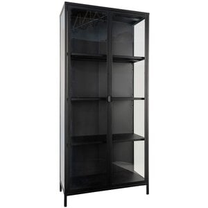 House Nordic Brisbane Zwart / Glas Vitrinekast H175 cm