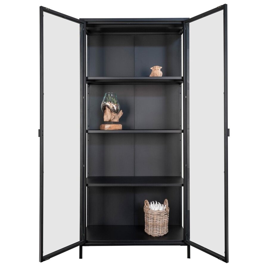 Brisbane Zwart / Glas Vitrinekast H175 cm