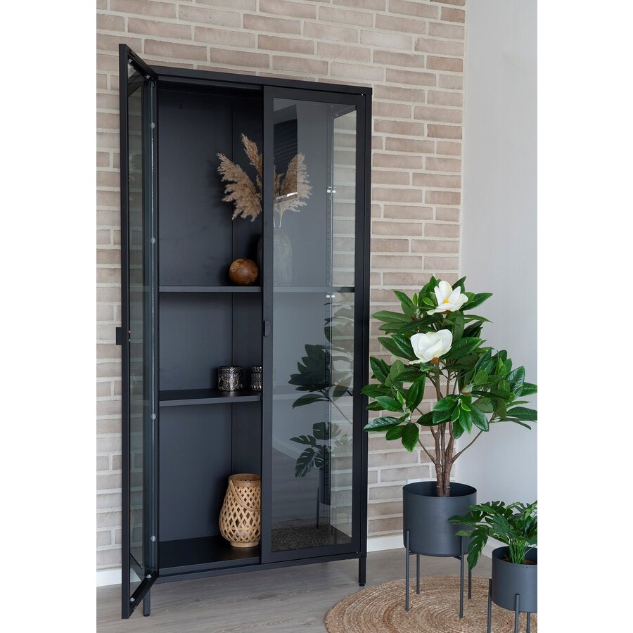 Brisbane Zwart / Glas Vitrinekast H175 cm