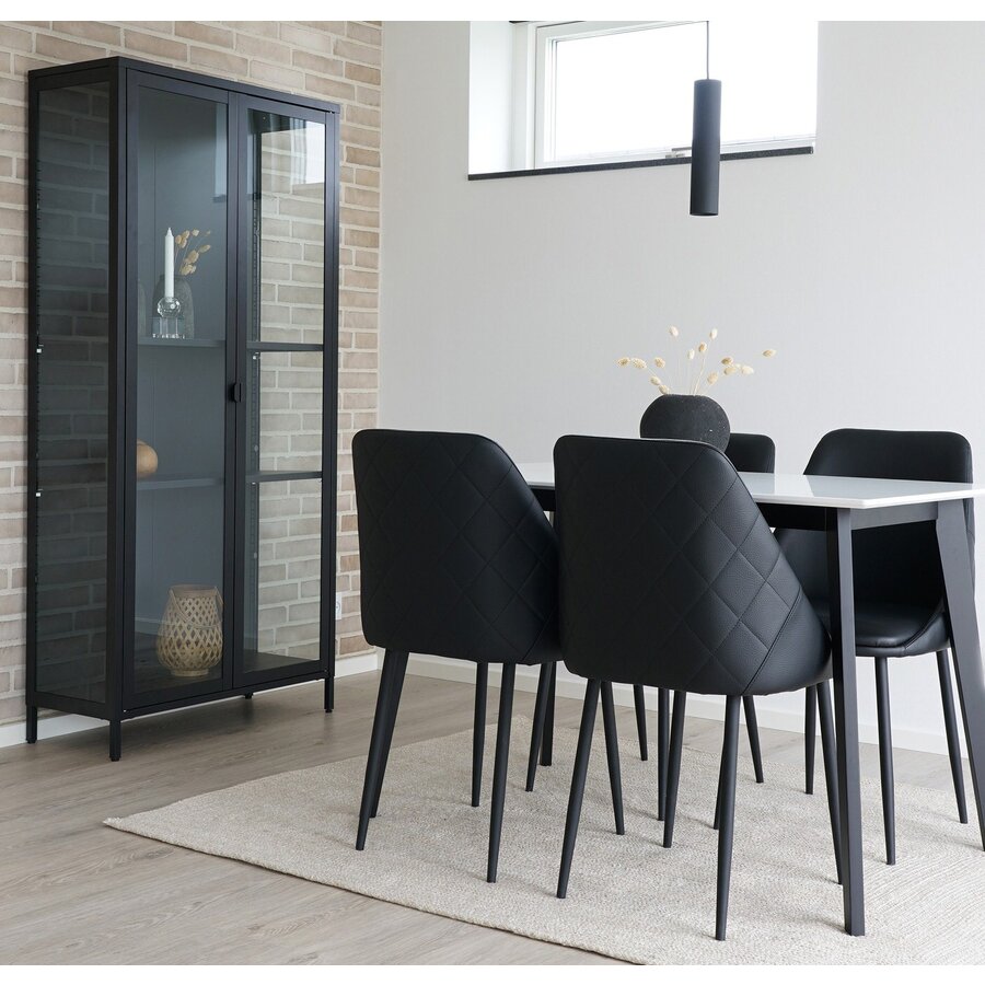 Brisbane Zwart / Glas Vitrinekast H175 cm