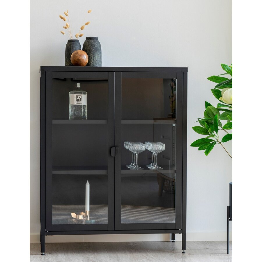 Brisbane Zwart / Glas Vitrinekast H101 cm Brisbane Zwart / Glas Vitrinekast H101 cm