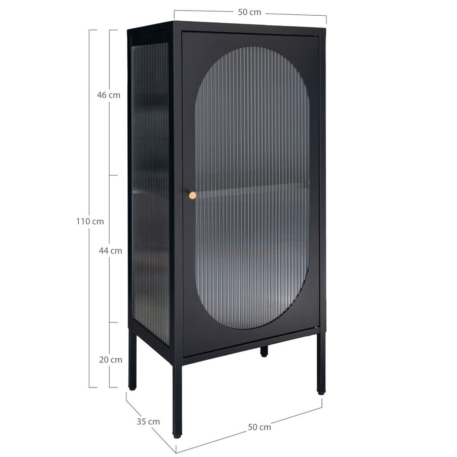 Adelaide Zwart / Glas Vitrinekast 1-Deur