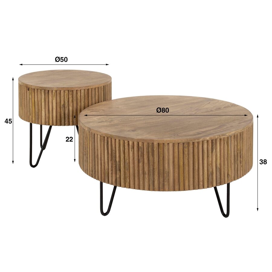 Wave Ronde Salontafel Set Massief Mango Wave Ronde Salontafel Set Massief Mango