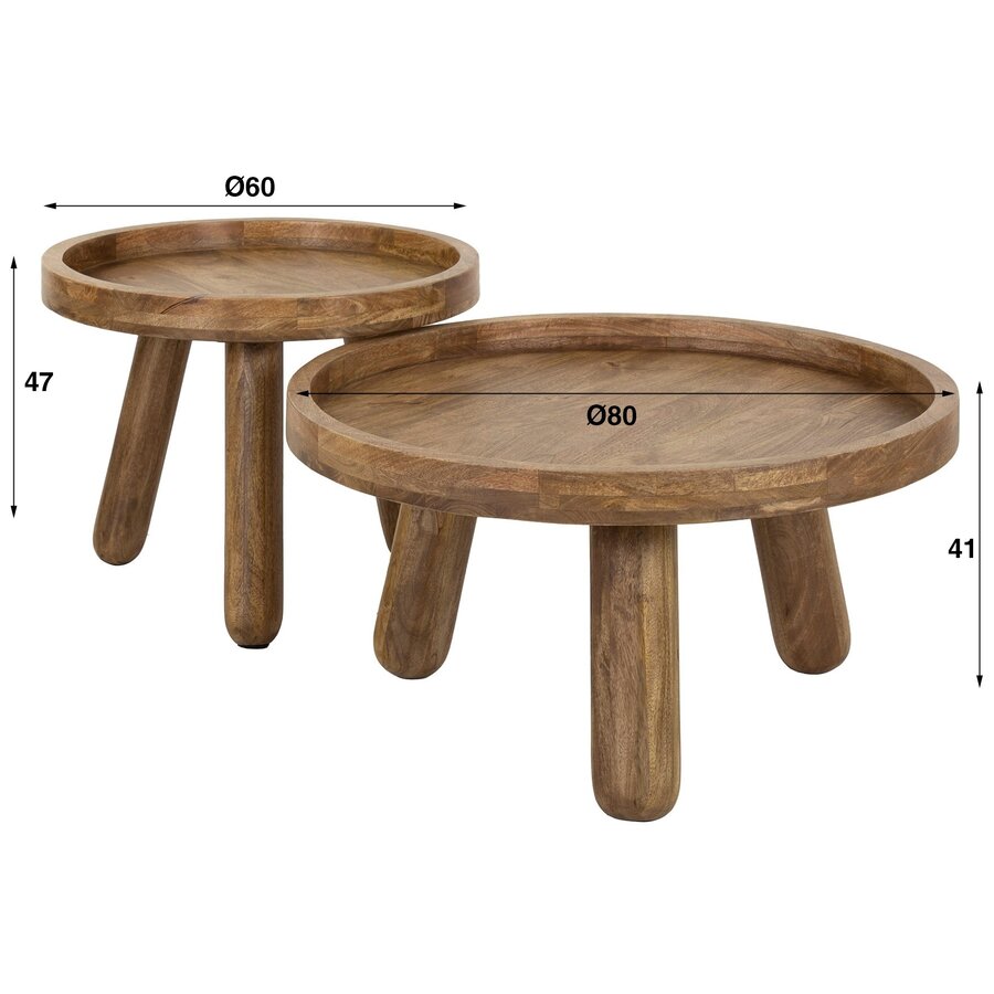 Tripod Massief Mango Salontafel Set Rond Tripod Massief Mango Salontafel Set Rond