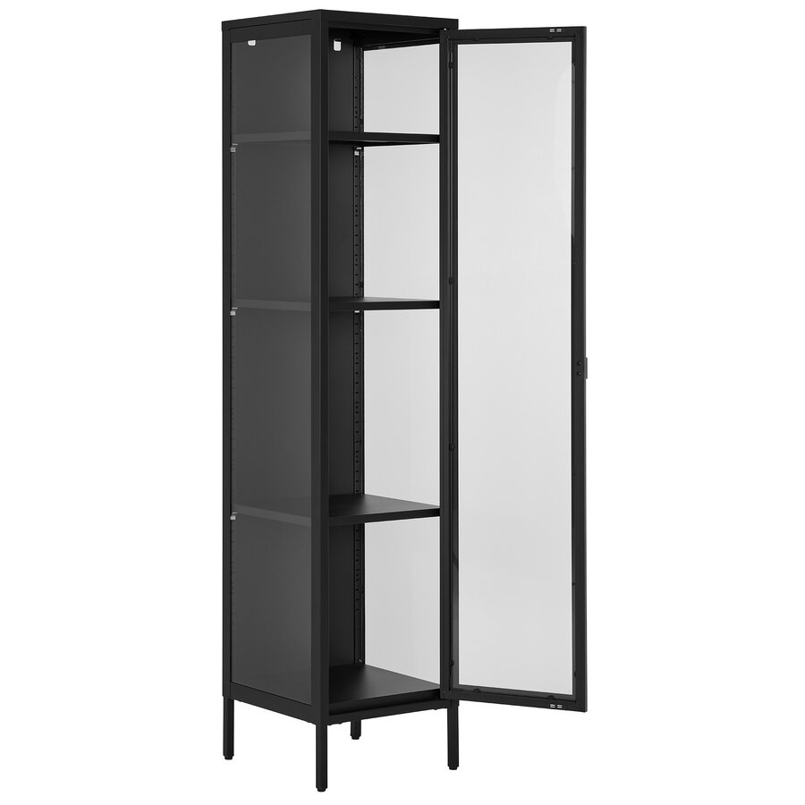 Brisbane Zwart / Glas Vitrinekast Slim H180 cm Brisbane Zwart / Glas Vitrinekast Slim H180 cm