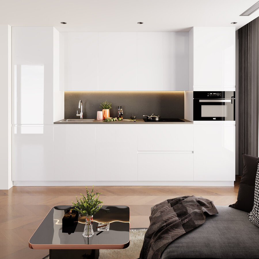 Eco Akkermunt Rechte Keuken Hoogglans Alpine Wit Eco Akkermunt Rechte Keuken Hoogglans Alpine Wit